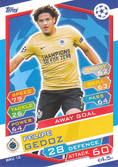 Felipe Gedoz Club Brugge 2016/17 Topps Match Attax CL Away Goal #BRU12